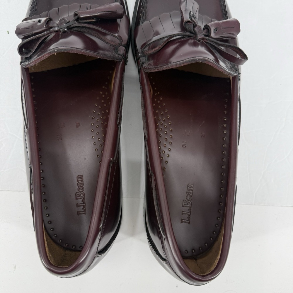 LL Bean Mens Beefroll Tassel Loafers Burgundy Leather Moc Toe Dress Shoes 12D - Picture 8 of 13